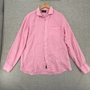 Fabio‎ dei Velapazza Linen Shirt Long Sleeve Button Down Casual Pink Sz XL Fish